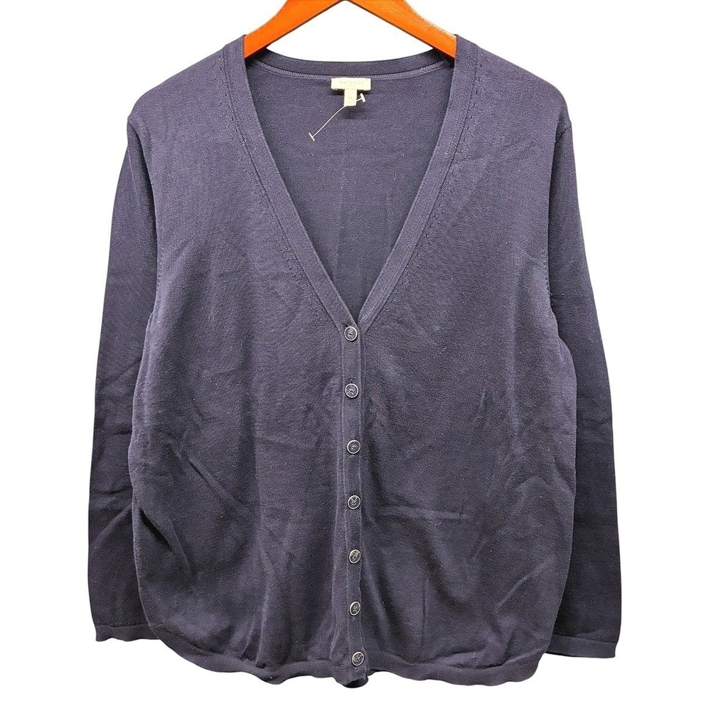 Talbots V-Neck Cardigan Sweater Womens XL Blue Button Down Knit Classic Preppy